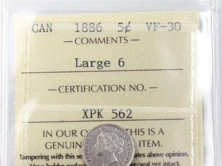 1886 Large 6 Canada 5-cents ICCS Certified VF-30 Cheap