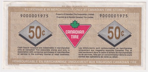 S15-Ea-90 Replacement 1992 Canadian Tire Coupon 50 Cents Extra Fine For Sale