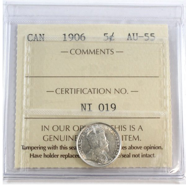 1906 Canada 5-cents ICCS Certified AU-55 Online