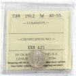 1912 Canada 5-cents ICCS Certified AU-55 Online Sale