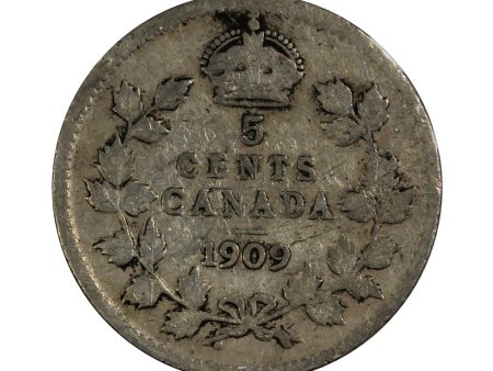 1909 Pointed Leaves Canada 5-cents VG-F (VG-10) For Sale