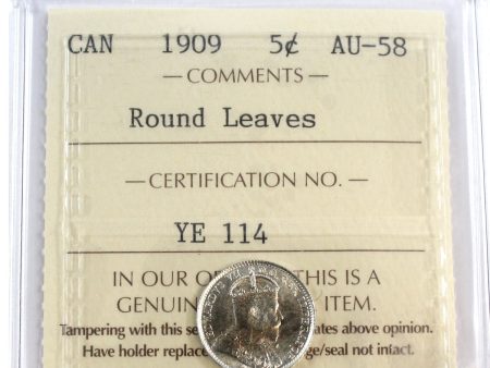 1909 Round Leaves Canada 5-cents ICCS Certified AU-58 (YE 114) Online Sale