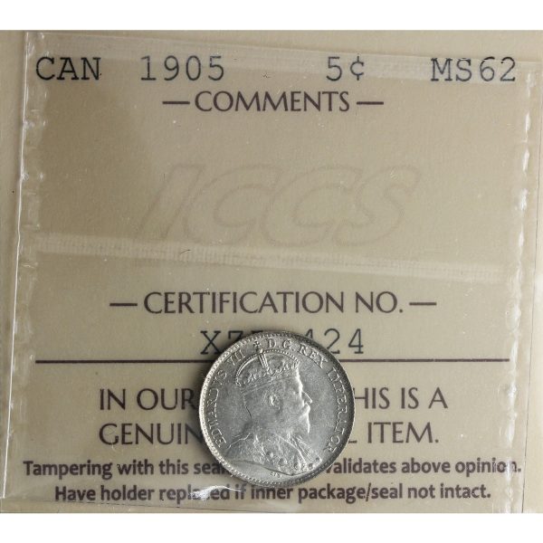 1905 Canada 5-cents ICCS Certified MS-62 (XZD 424) Cheap