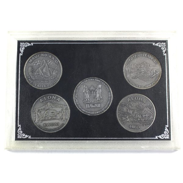 Set of 5x  Coins of Hawaii  Souvenir Dollars, 5Pcs in Holder (Some toning, case issues) For Sale