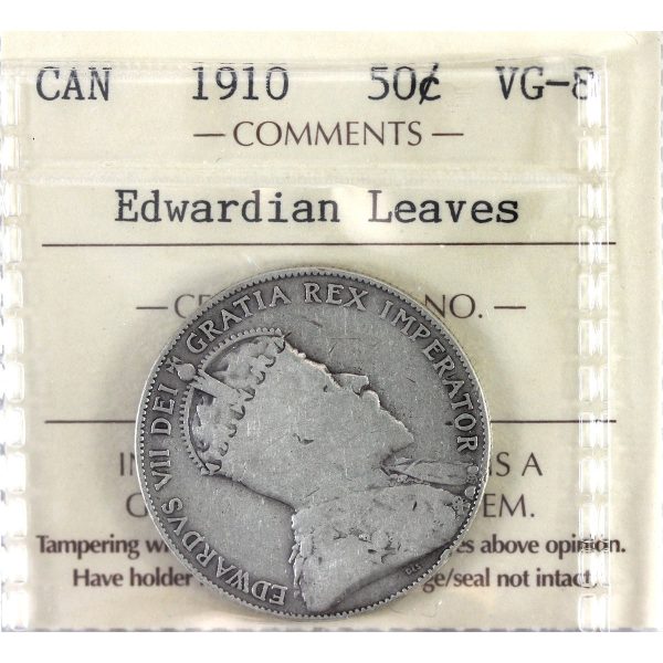 1910 Edwardian Leaves Canada 50-cents ICCS Certified VG-8 For Cheap