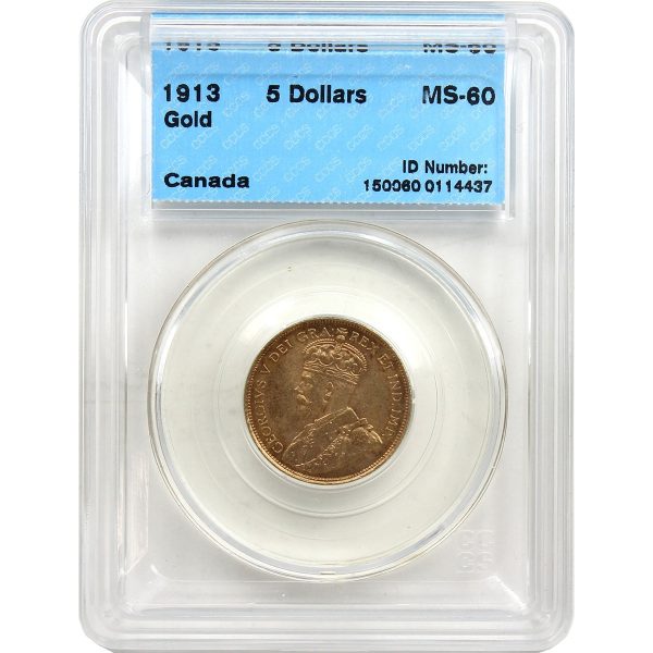 1913 Canada $5 Gold CCCS Certified MS-60 Online Hot Sale