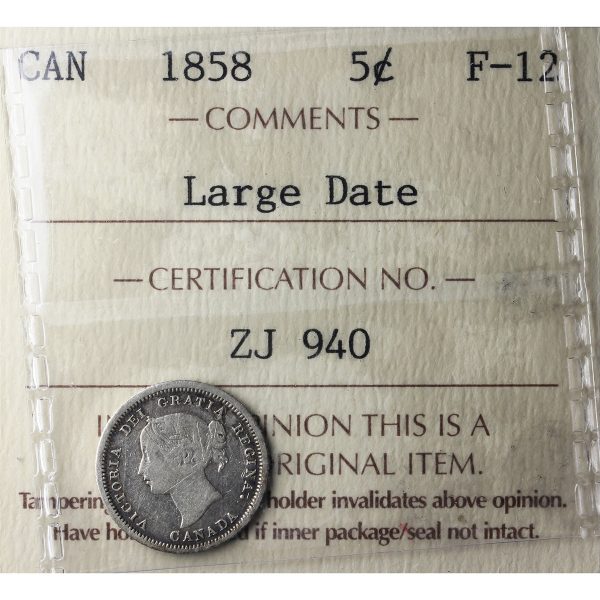 1858 Large Date 5-cents ICCS Certified F-12 Online