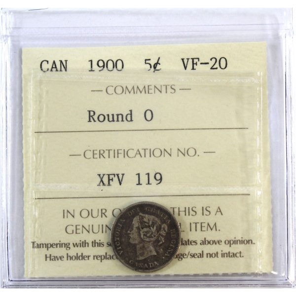 1900 Round O s Canada 5-cents ICCS Certified VF-20 Cheap