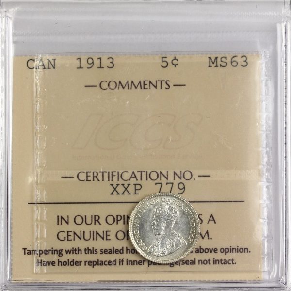 1913 Canada 5-cents ICCS Certified MS-63 Cheap