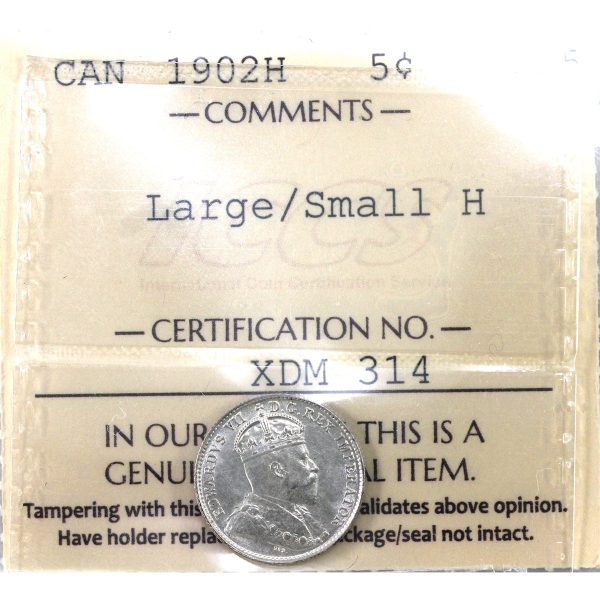 1902H Large Small H Canada 5-cents ICCS Certified AU-55 Online Hot Sale