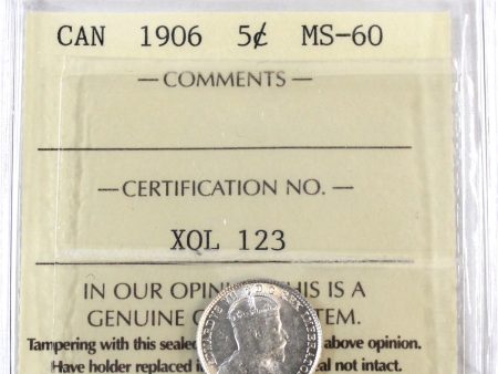 1906 Canada 5-cents ICCS Certified MS-60 (XQL 123) on Sale