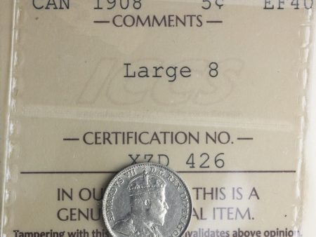 1908 Large 8 Canada 5-cents ICCS Certified EF-40 Sale