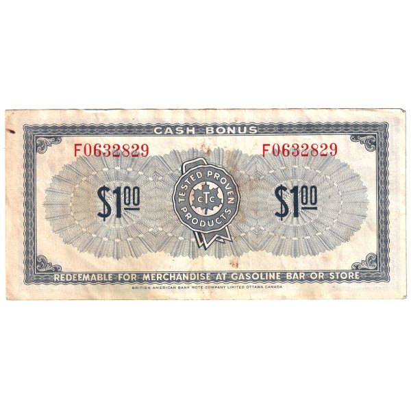 S1-F-F 1961 Canadian Tire Coupon $1.00 Very Fine (Stain) on Sale