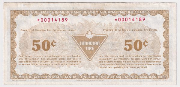 S13-Ea-*0 Replacement 1991 Canadian Tire Coupon 50 Cents Very Fine (Ink) Supply