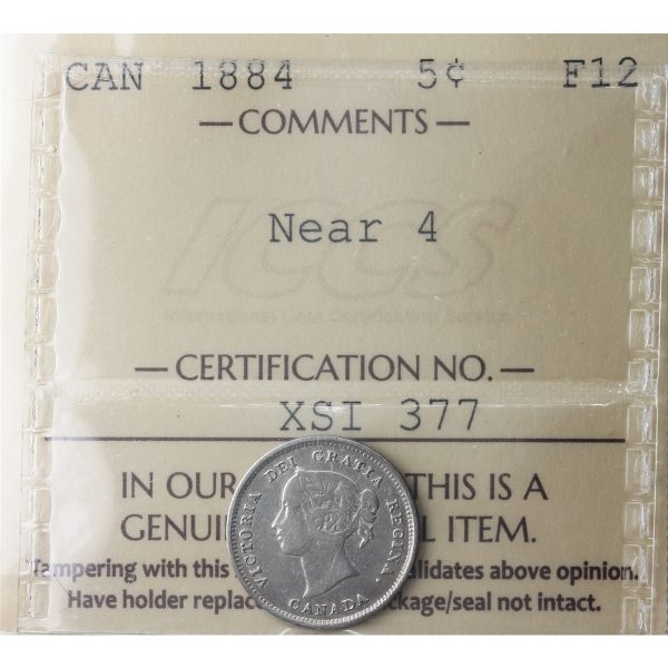 1884 Near 4 Canada 5-cents ICCS Certified F-12 on Sale