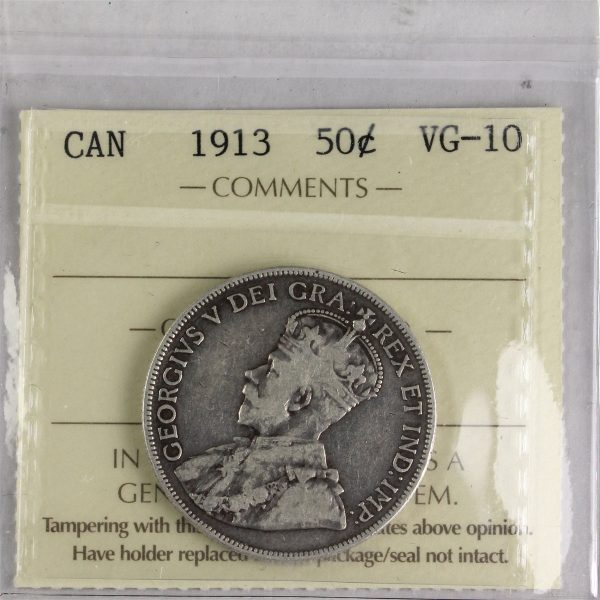 1913 Canada 50-cents ICCS Certified VG-10 Discount