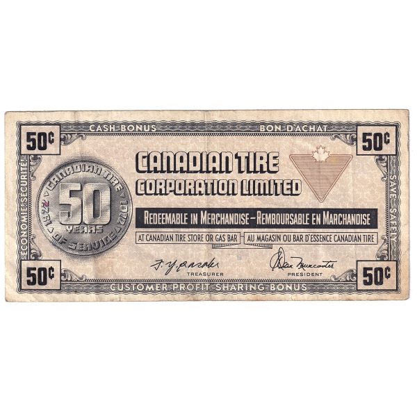 S3-E-V 1972 Canadian Tire Coupon 50 Cents Very Fine Supply