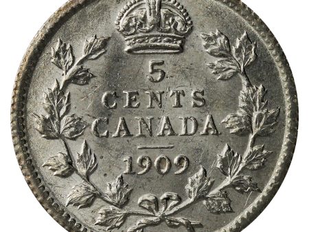 1909 Pointed Leaves Canada 5-cents AU-UNC (AU-55) $ For Discount