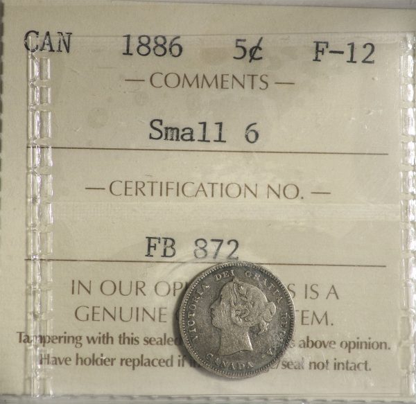 1886 Small 6 Canada 5-cents ICCS Certified F-12 Online now