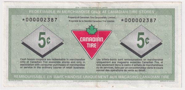 S17-Ba-*0 Replacement 1992 Canadian Tire Coupon 5 Cents Extra Fine Online Hot Sale