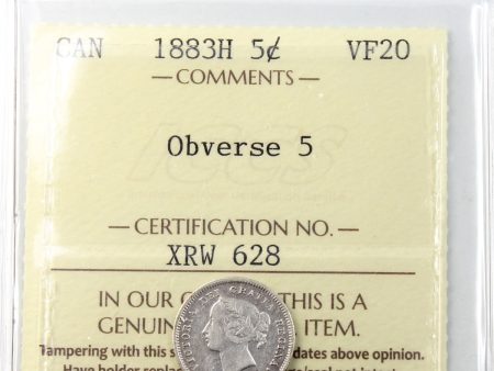 1883H Obv. 5 Canada 5-cents ICCS Certified VF-20 on Sale