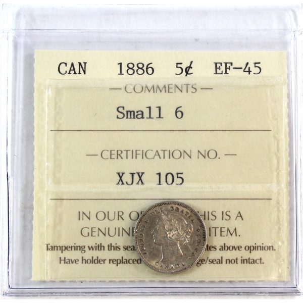 1886 Small 6 Canada 5-cents ICCS Certified EF-45 Online now