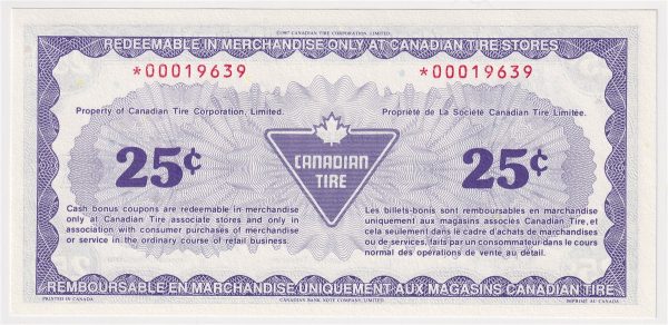 S13-Da-*0 Replacement 1991 Canadian Tire Coupon 25 Cents Uncirculated Supply