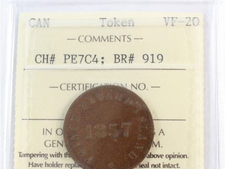 PE-7C4 1857 PEI Self Government & Free Trade Bank Token ICCS Certified VF-20 (BR #919) Online Hot Sale