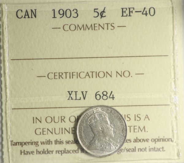 1903 Canada 5-cents ICCS Certified EF-40 For Sale