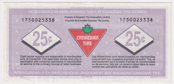 S18-Da-175 Replacement 1996 Canadian Tire Coupon 25 Cents Almost Uncirculated Online Sale