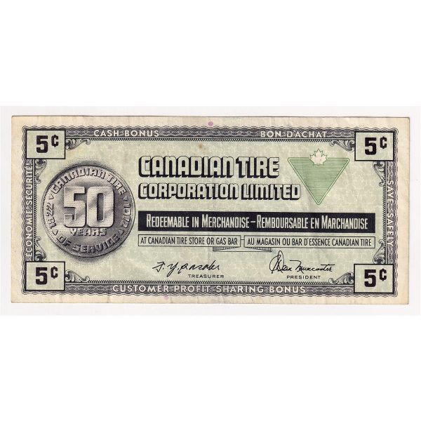 S3-B-S 1972 Canadian Tire Coupon 5 Cents Very Fine Online