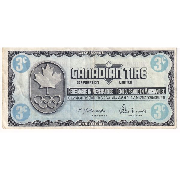 S5-A-JN 1976 Canadian Tire Coupon 3 Cents Very Fine on Sale