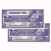 S28-Da07-999 Replacement 2007 Canadian Tire Coupon 25 Cents Uncirculated (2 Notes) Online now