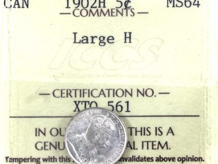 1902H Large H Canada 5-cents ICCS Certified MS-64 (XTQ 561) For Cheap