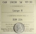 1903H Large H Canada 5-cents ICCS Certified VF-30 Online Sale