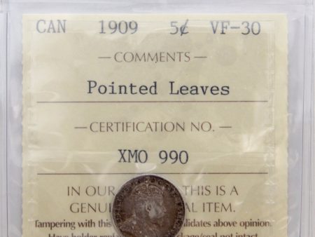 1909 Pointed Leaves Canada 5-cents ICCS Certified VF-30 Hot on Sale