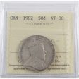 1902 Canada 50-cents ICCS Certified VF-30 Cheap