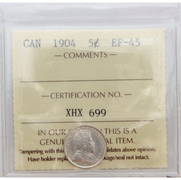 1904 Canada 5-cents ICCS Certified EF-45 Online now