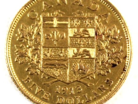 1913 Canada $5 Gold VF-EF (VF-30) Cheap