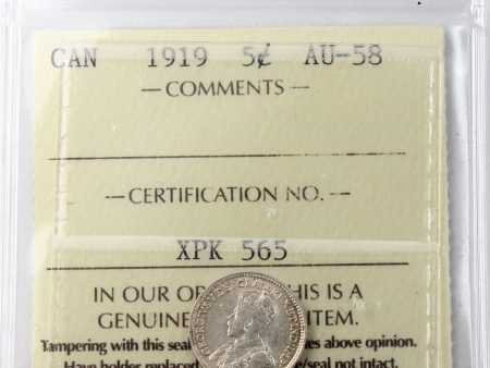 1919 Canada 5-cents ICCS Certified AU-58 Supply