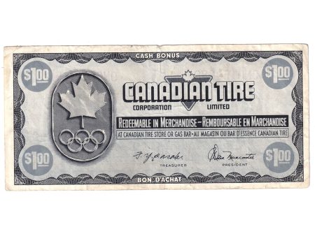 S5-F-ON 1976 Canadian Tire Coupon $1.00 F-VF (Tear) Hot on Sale