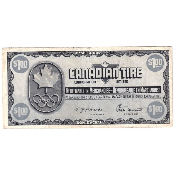 S5-F-ON 1976 Canadian Tire Coupon $1.00 F-VF (Tear) Hot on Sale