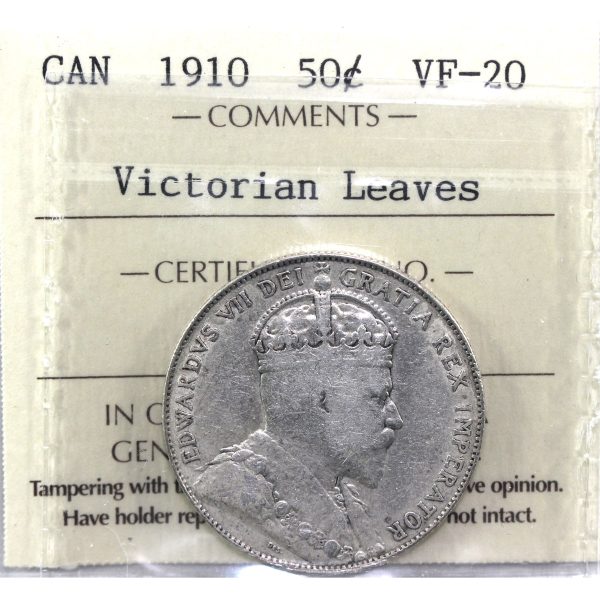 1910 Victorian Leaves Canada 50-cents ICCS Certified VF-20 For Discount